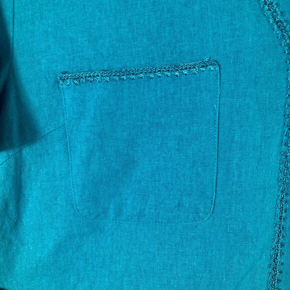 Womens Vintage Robert Louis Linen Button Shirt Embroidered M Turquoise - Picture 6 of 11